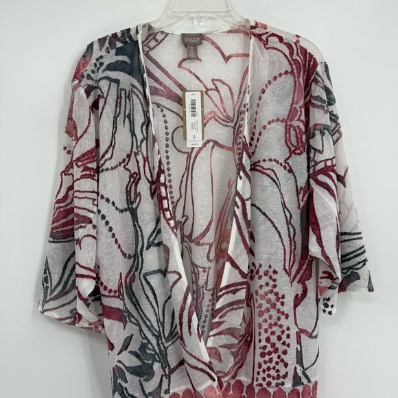 Chico’s NWT Tie-dye Look Jacquard Sheer Jacket Size 2(L) Open Front 3/4 Sleeves - Picture 4 of 11